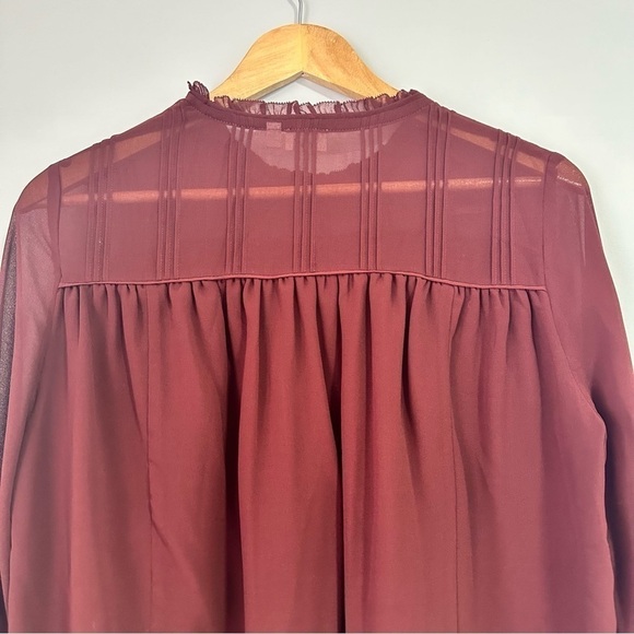 Aritzia Wilfred Deep Burgundy Lourdes Ruffled Crew Neck Blouse Size S - Picture 9 of 13